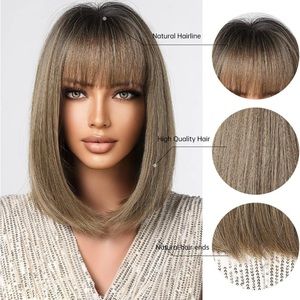 Human hair blend ash brown /blonde Bob wig